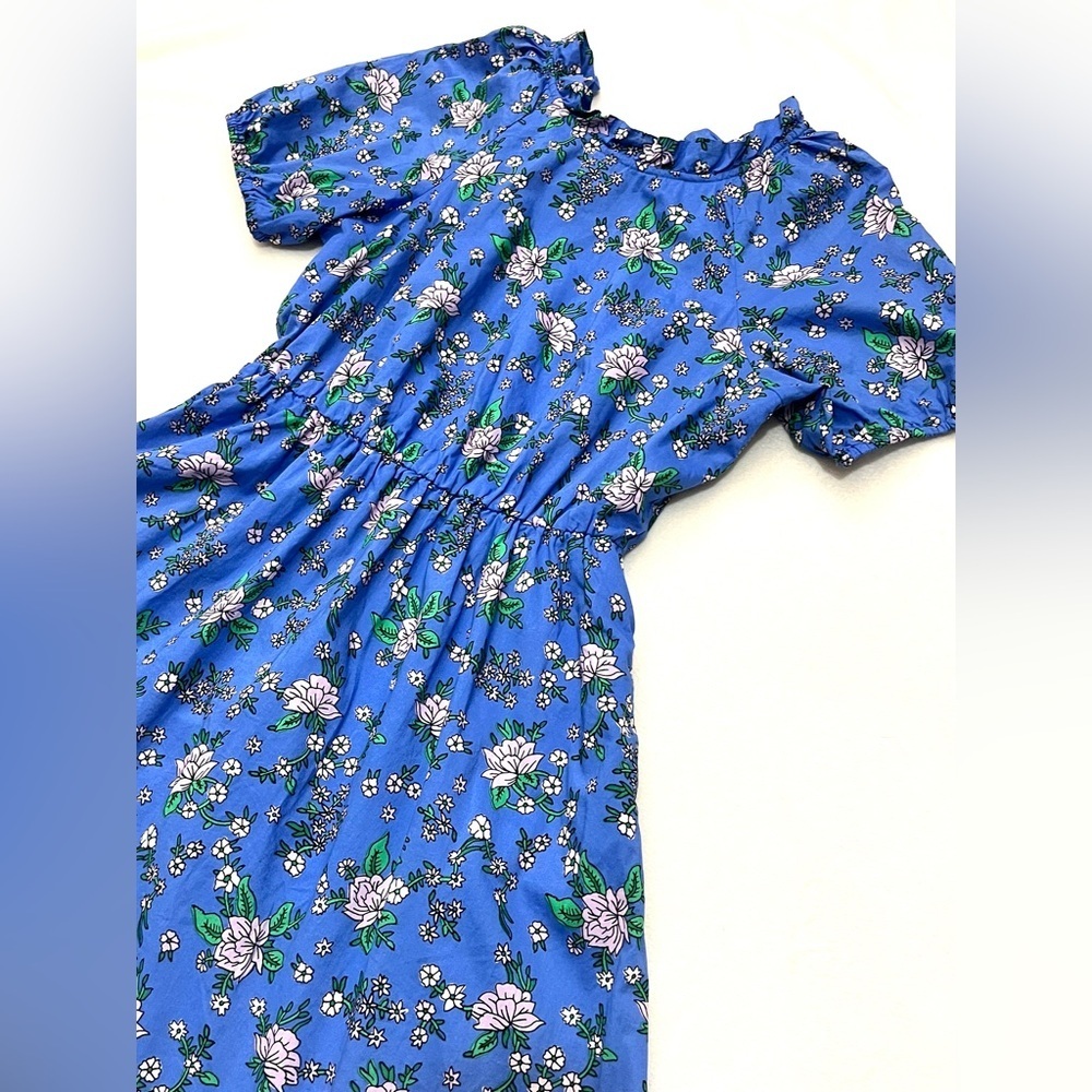 J. Crew Women’s Coastal Blue Tieback Short Sleeve Mini Floral Dress with Ruffle - Picture 5 of 16